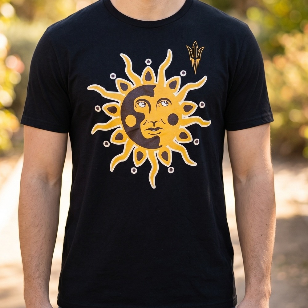 Arizona State Sun Devils ASU Sun Moon Celestial Graphic T-Shirt Black Devil Tail